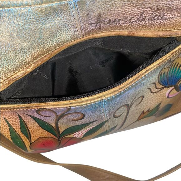 Anuschka Hand painted Leather Satchel Bag in Butterfly Floral - Picture 5 of 16